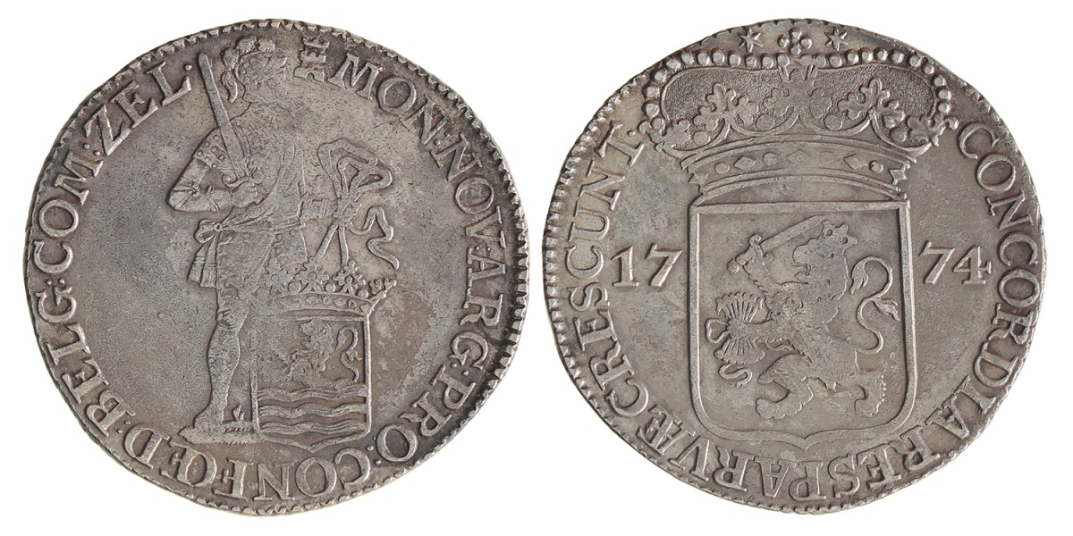Zilveren dukaat. Zeeland. 1774. Zeer Fraai +.
