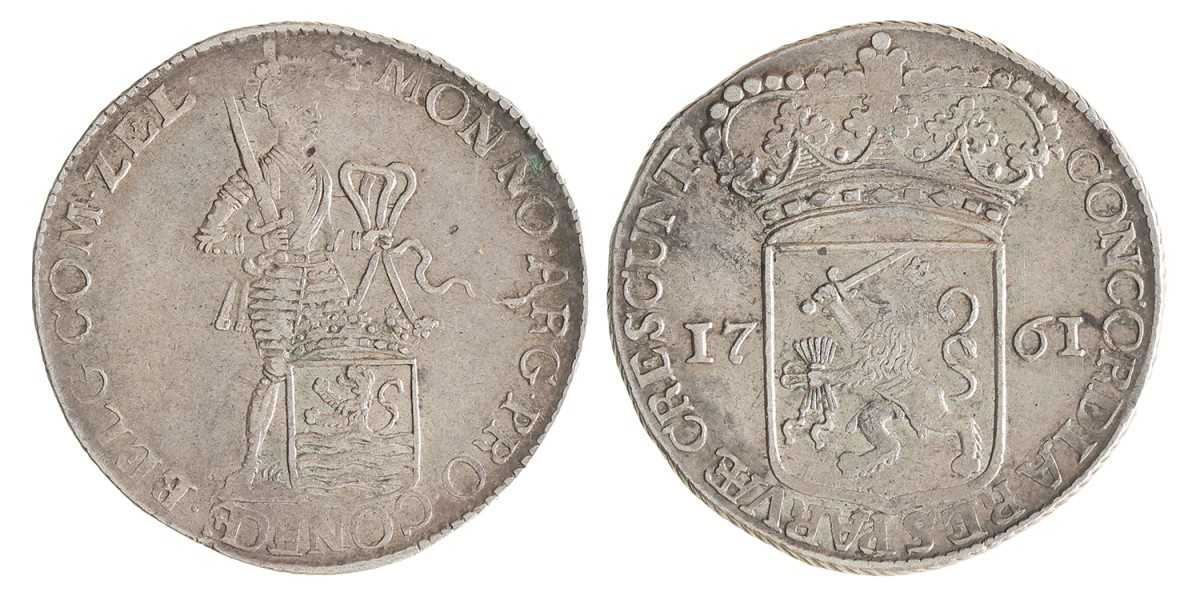 Zilveren dukaat. Zeeland. 1761. Zeer Fraai / Prachtig.