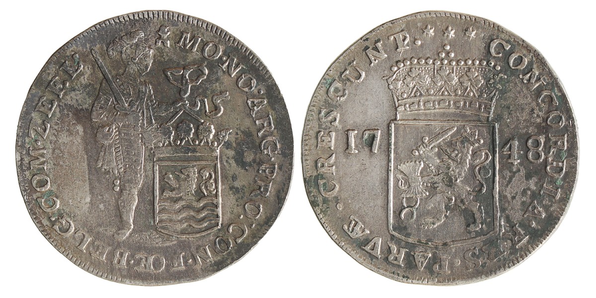 Zilveren dukaat. Zeeland. 1748. Prachtig.