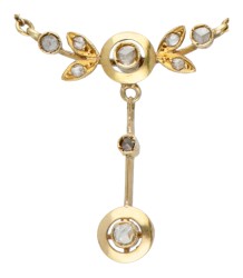 14 kt. Geelgouden art nouveau collier bezet met roos geslepen diamanten.