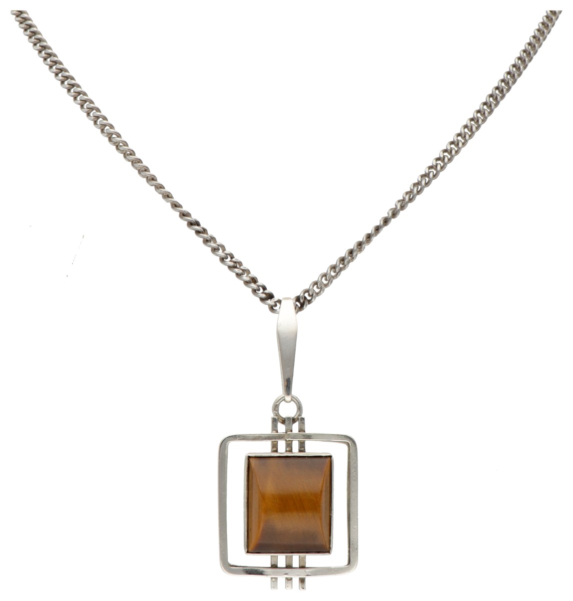 835 Zilveren collier met hanger bezet met tijgeroog door Finse designer Karl Laine.