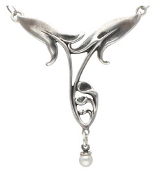 Sterling zilveren art nouveau collier en hanger bezet met een witte parel.