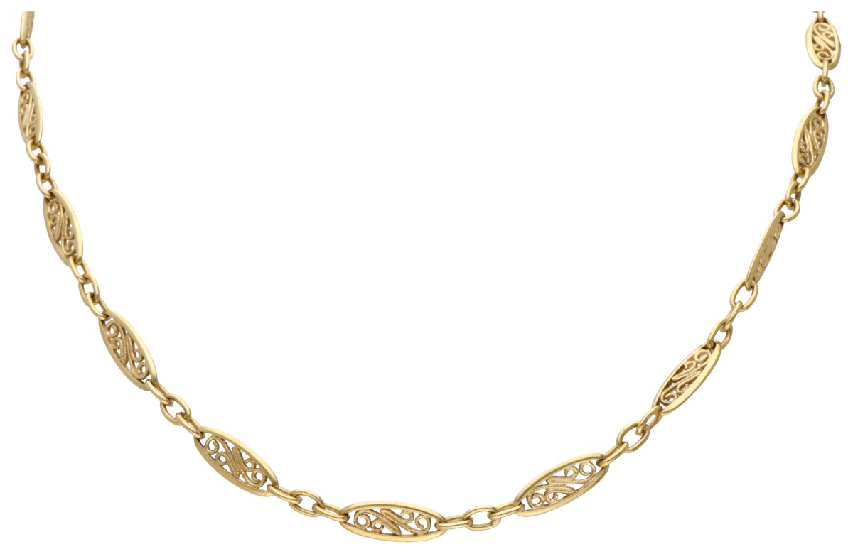 18 kt. Geelgouden vintage collier met navette-vormige schakels.