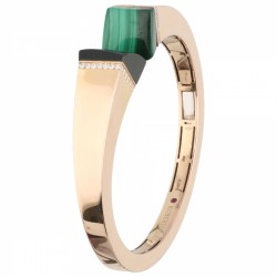 Rosegouden Roberto Coin Sauvage Privé bangle armband, met ca. 0.38 ct. diamant, zwarte jade en natuurlijke malachiet - 18 kt.