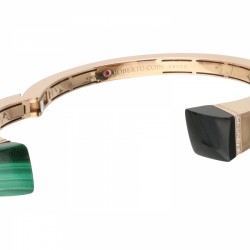 Rosegouden Roberto Coin Sauvage Privé bangle armband, met ca. 0.38 ct. diamant, zwarte jade en natuurlijke malachiet - 18 kt.