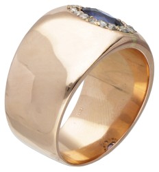 Retro 14 kt. roségouden rozet bandring bezet met diamant en synthetische saffier.