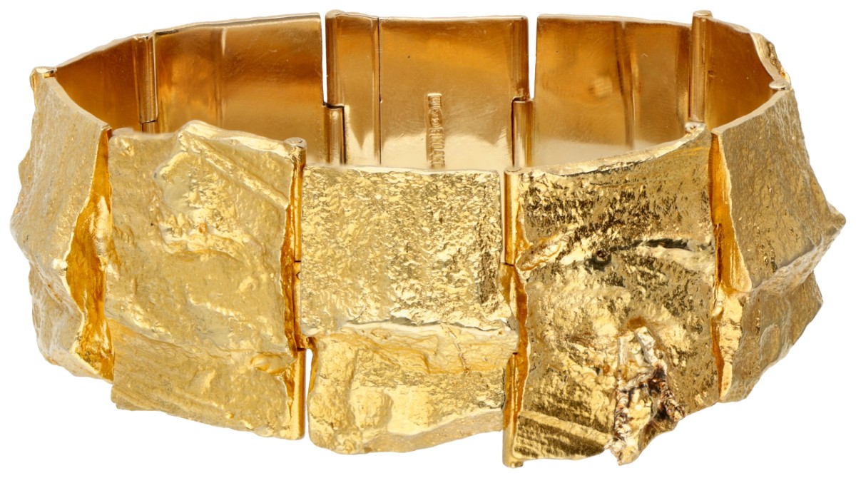 18 kt. Geelgouden brutalistische 'Golden River' armband door Björn Weckström voor Lapponia, ca. 1970.