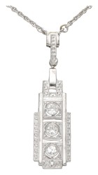 14 kt. Witgouden art deco collier en hanger bezet met ca. 0.15 ct. diamant.