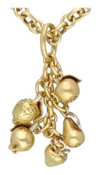 18 kt. Bicolor gouden Pomellato collier en hanger inclusief 5 bedels van diverse fruitsoorten.
