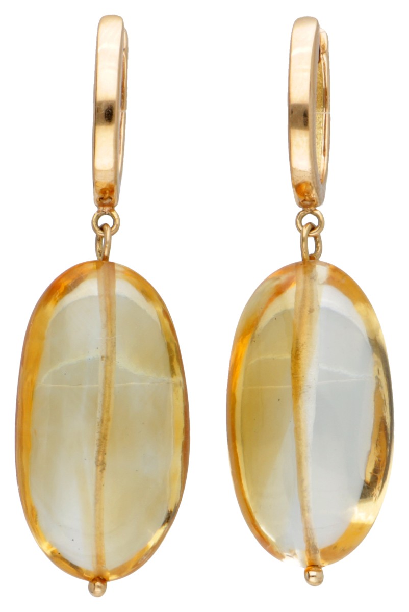 18 kt. Geelgouden Elaine Firenze creool oorbellen met citrien hangers.