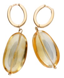 18 kt. Geelgouden Elaine Firenze creool oorbellen met citrien hangers.