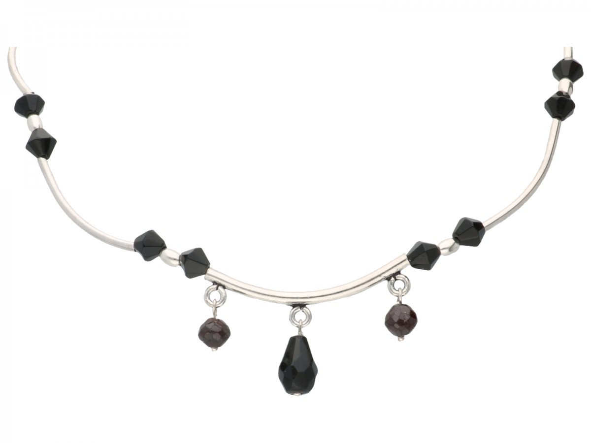 Zilveren collier, met onyx en granaat - BWG