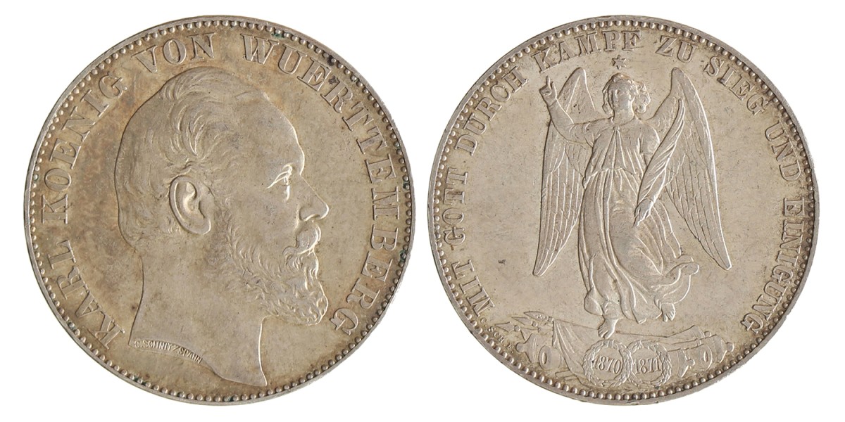 German states. Württemberg. Karl I. Thaler - Siegesthaler. 1871.