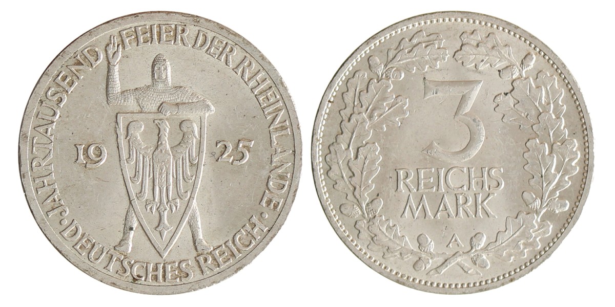 Germany. Weimar republic. 3 Mark - 1000th anniversary of the Rhineland. 1925 A.