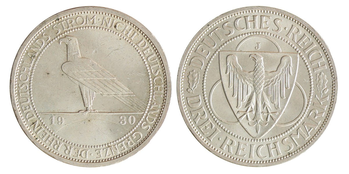Germany. Weimar republic. 3 Mark - Rheinlandräumung. 1930 J.