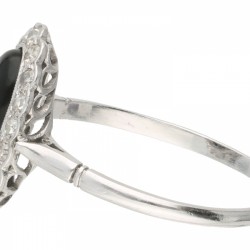 Witgouden Art Deco ring, met ca. 0.46 ct. diamant en onyx - BWG 10 kt.