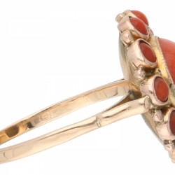 Rosegouden rozet ring, met bloedkoraal - 14 kt.