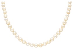 Vintage eenrijig parelcollier met een 14 kt. geelgouden sluiting bezet met roos geslepen diamant.