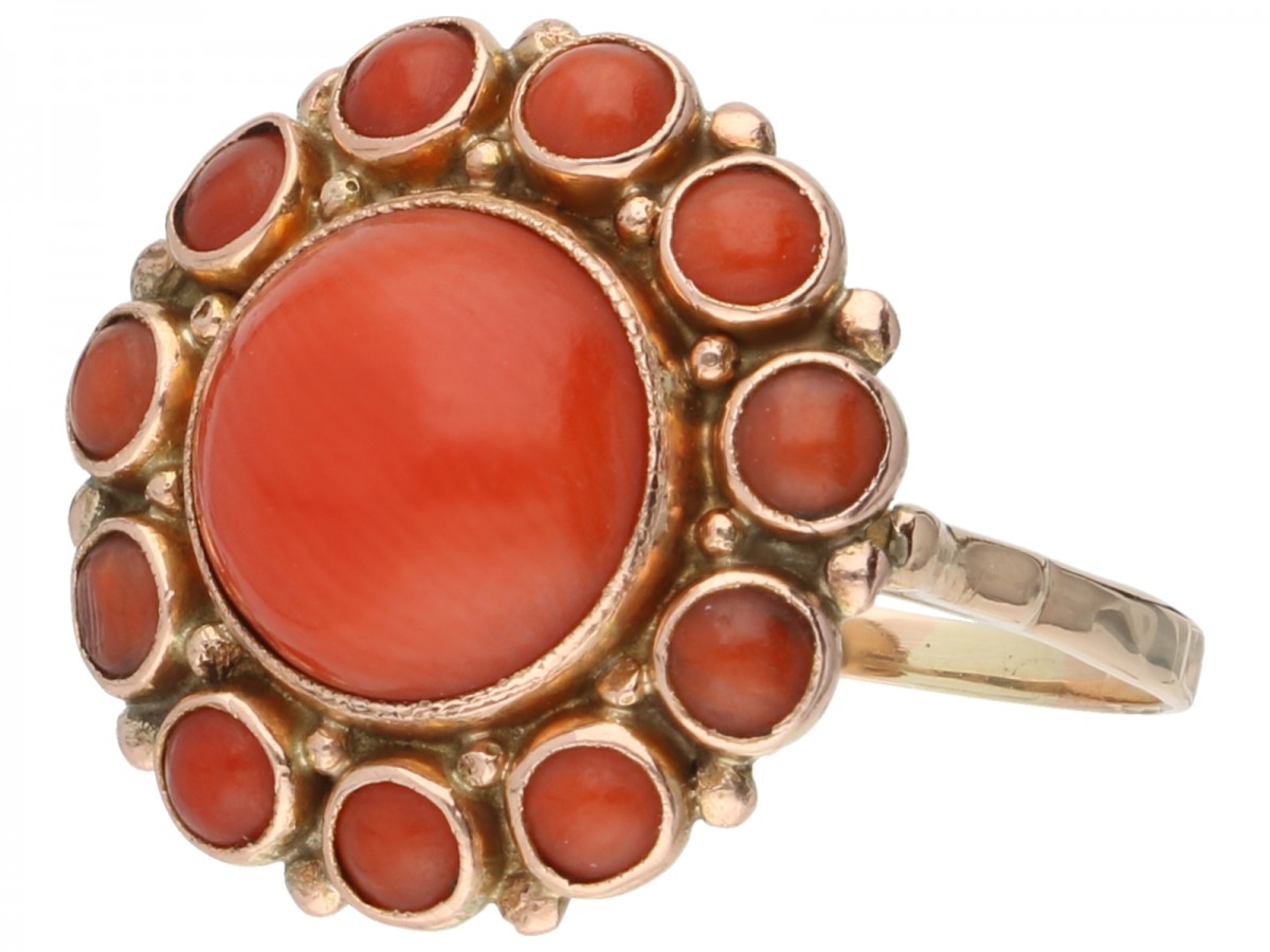 Rosegouden rozet ring, met bloedkoraal - 14 kt.