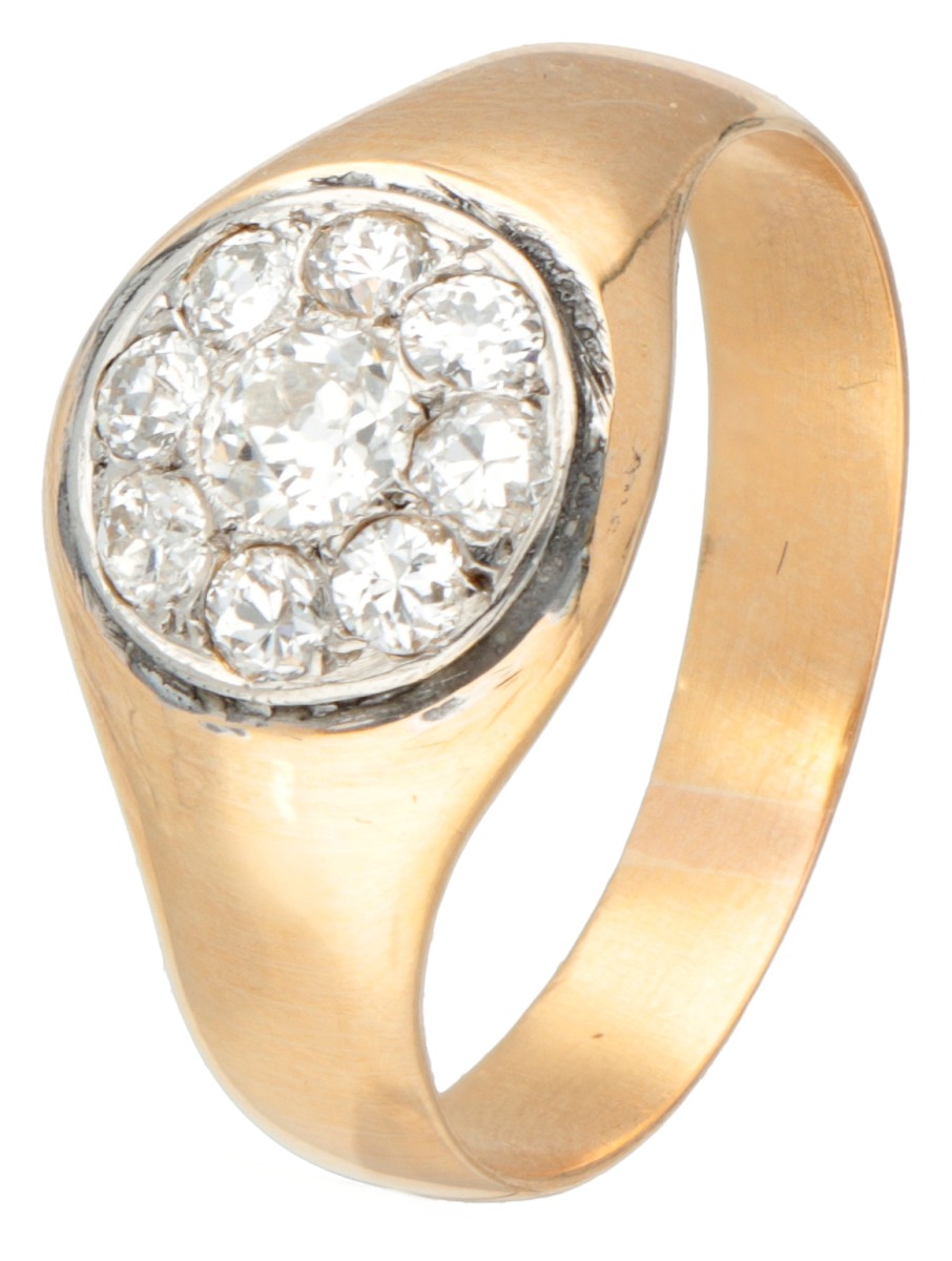 Vintage 14 kt. geelgouden rozet ring bezet met ca. 0.75 ct. diamant.