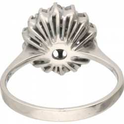 Witgouden rozet ring, met ca. 0.28 ct. diamant en natuurlijke saffier - 18 kt.