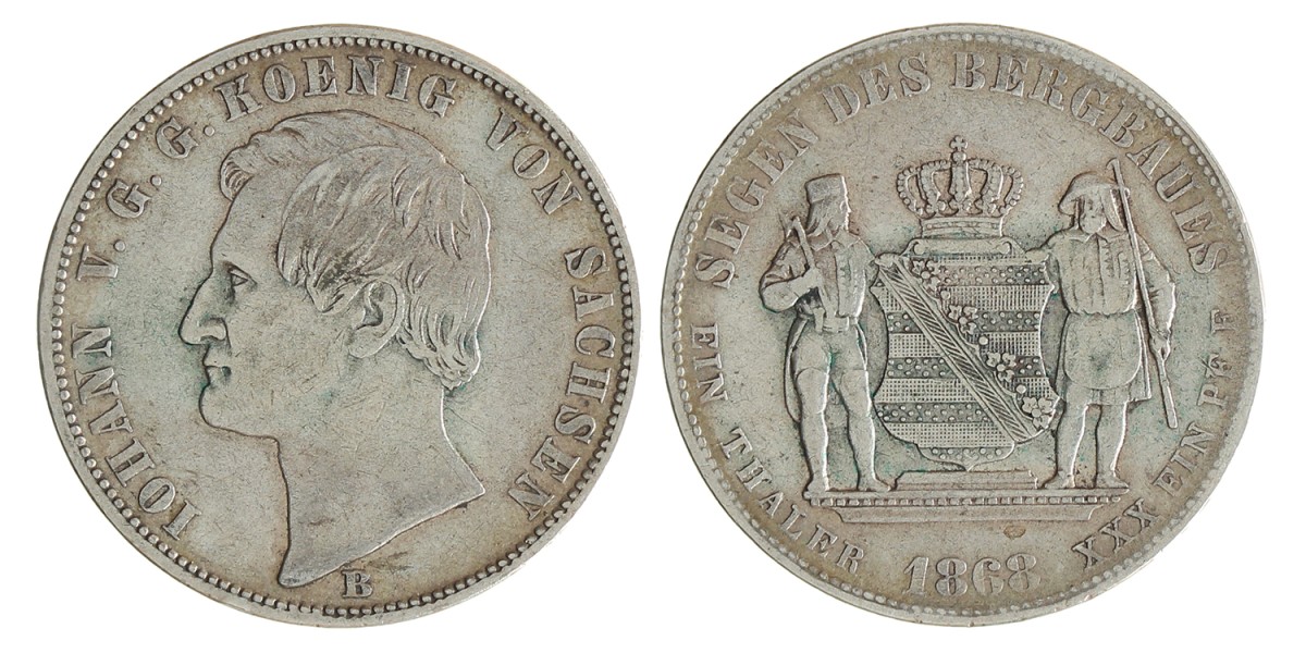 German states. Saxony. Johann. Thaler. 1868 B.