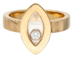 18 kt. Geelgouden Chopard Happy Diamond navette ring bezet met ca. 0.05 ct. diamant.