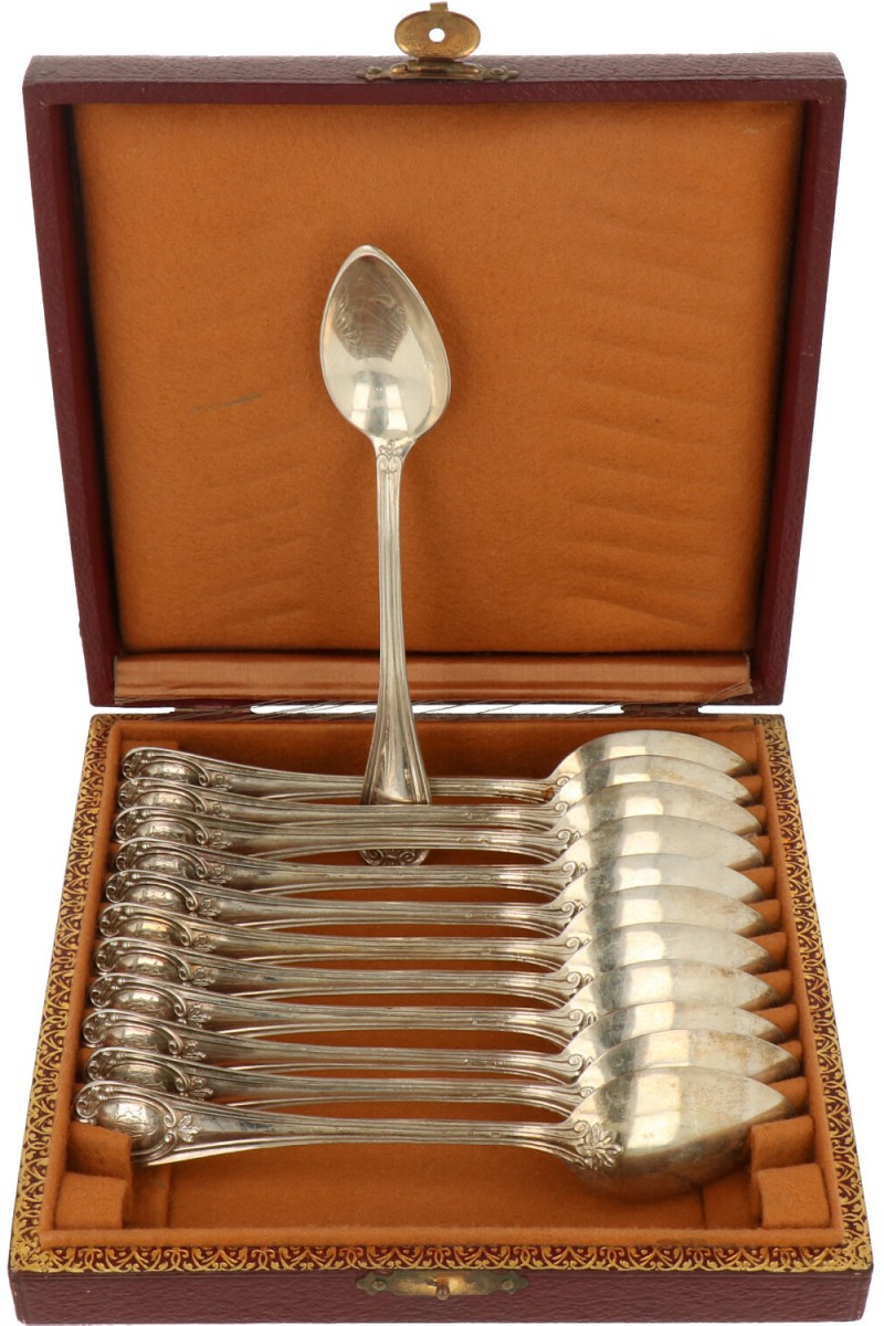 (12) Delig set dessert lepels zilver.