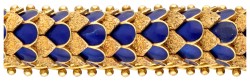 Vintage 18 kt. geelgouden massieve en flexibele armband met blauwe emaille.