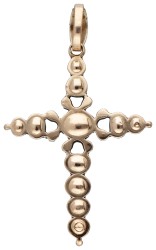 Sterling zilveren / 14 kt. roségouden kruisvormige hanger bezet met roos geslepen diamanten.
