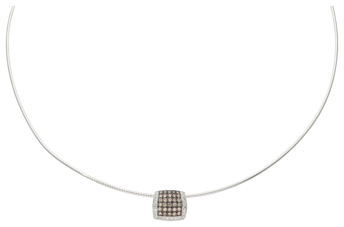 Tirisi Moda 14 kt. witgouden collier bezet met ca. 0.52 ct. witte en bruine diamant.