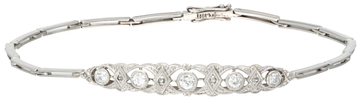 14 kt. Witgouden art deco armband bezet met ca. 0.35 ct. diamant.