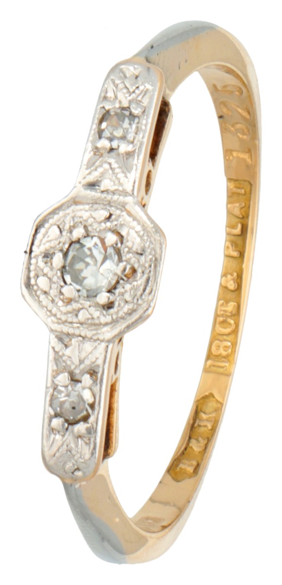 Edwardiaanse 18 kt. geelgouden en Pt 950 platina ring bezet met ca. 0.04 ct. diamant.