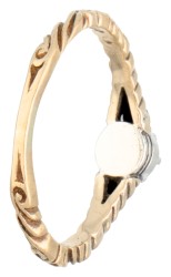 Vintage 14 kt. geelgouden solitair ring bezet met diamant in zilver.