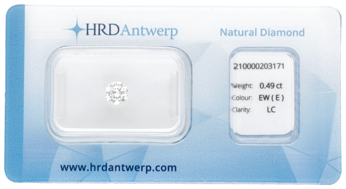 HRD-gecertificeerde 0.49 ct. rond briljant geslepen natuurlijke diamant.