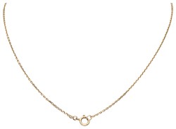 14 kt. Geelgouden collier met art nouveau hanger bezet met ca. 3.14 ct. natuurlijke aquamarijn en zaadparels.