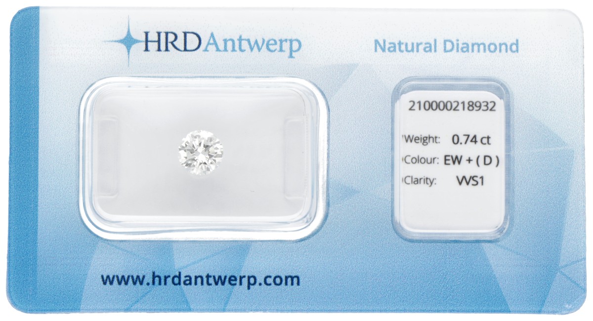 HRD-gecertificeerde 0.74 ct. rond briljant geslepen natuurlijke diamant.