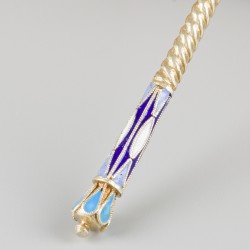 12-delige set cloisonné geëmailleerde theelepels (Moskou, Vasily Semenovich  Agafonov 1895-1917) goud-verguld / zilver.