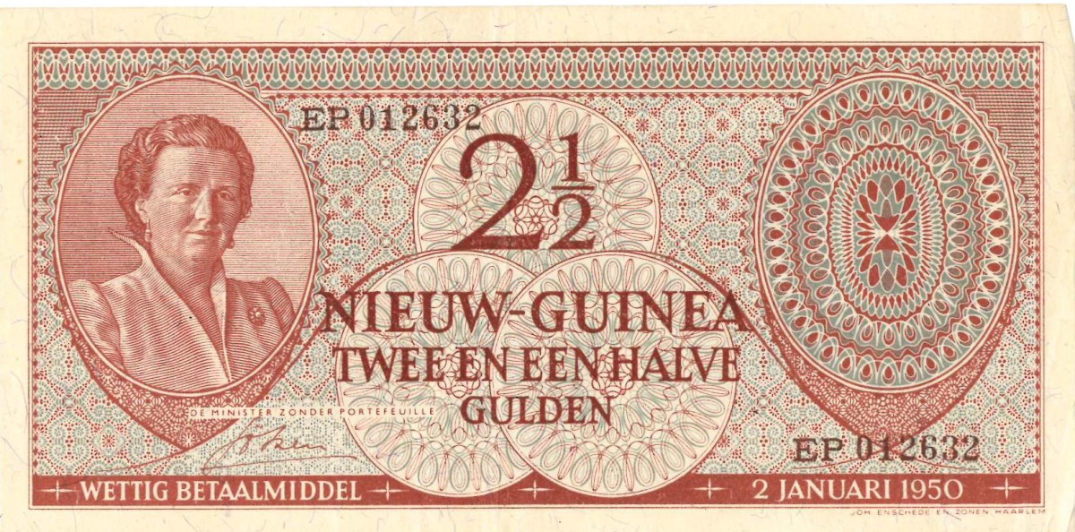 New Guinea. 2½ gulden . Banknote. Type 1950. Type Juliana. - Very fine / Extremely fine.