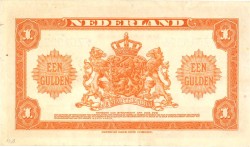 Nederland . 1 gulden. Muntbiljet . Type 1943. Type Wilhelmina . - Zeer Fraai.