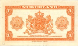 Nederland . 1 gulden. Muntbiljet . Type 1943. Type Wilhelmina . - Zeer Fraai.