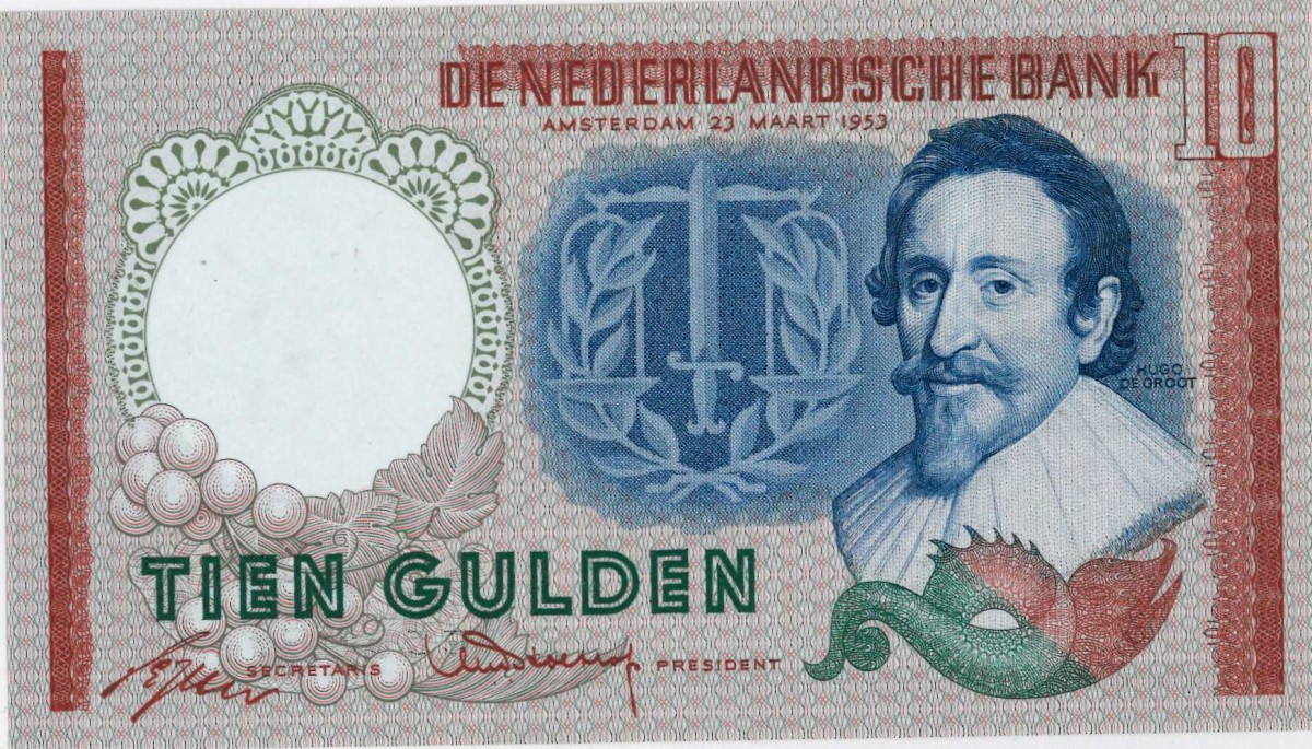 Nederland. 10 gulden . Bankbiljet. Type 1953. Type Hugo de Groot. - Prachtig.