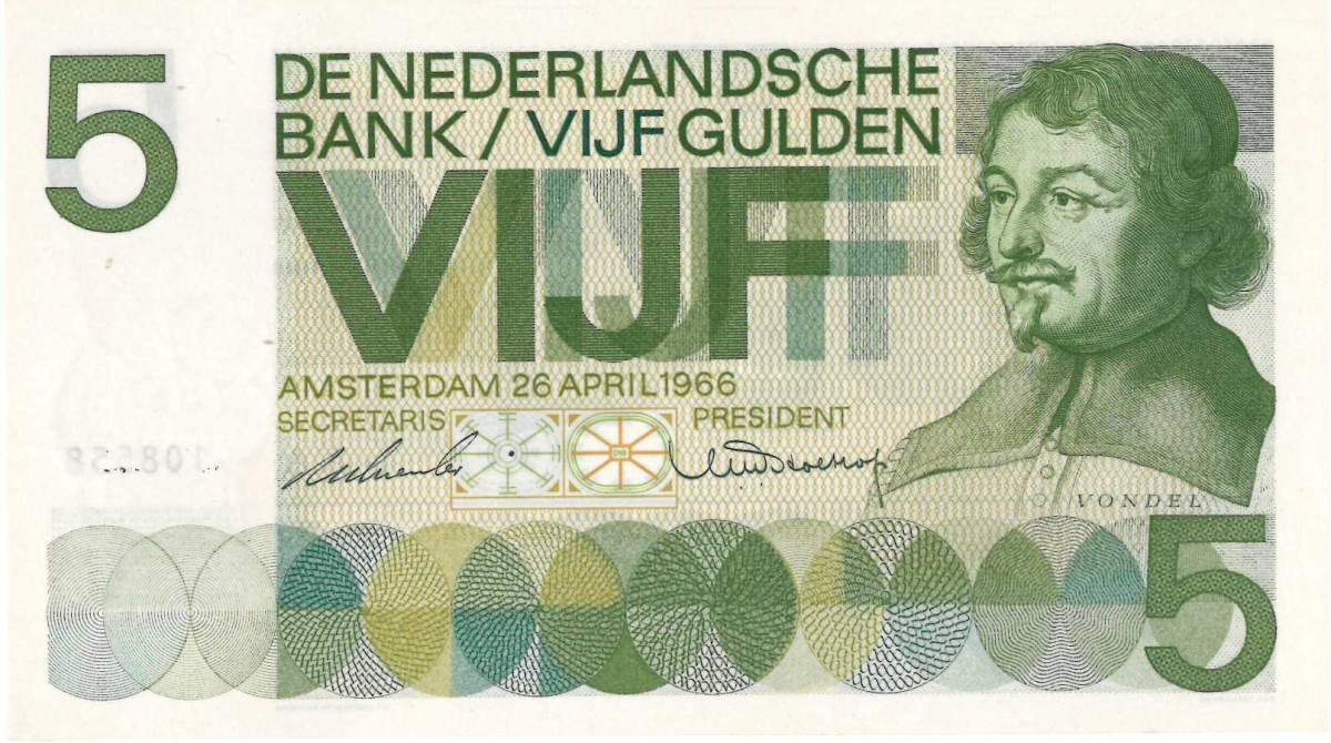 Nederland. 5 gulden . Bankbiljet. Type 1966. Type Vondel I. - Nagenoeg UNC.