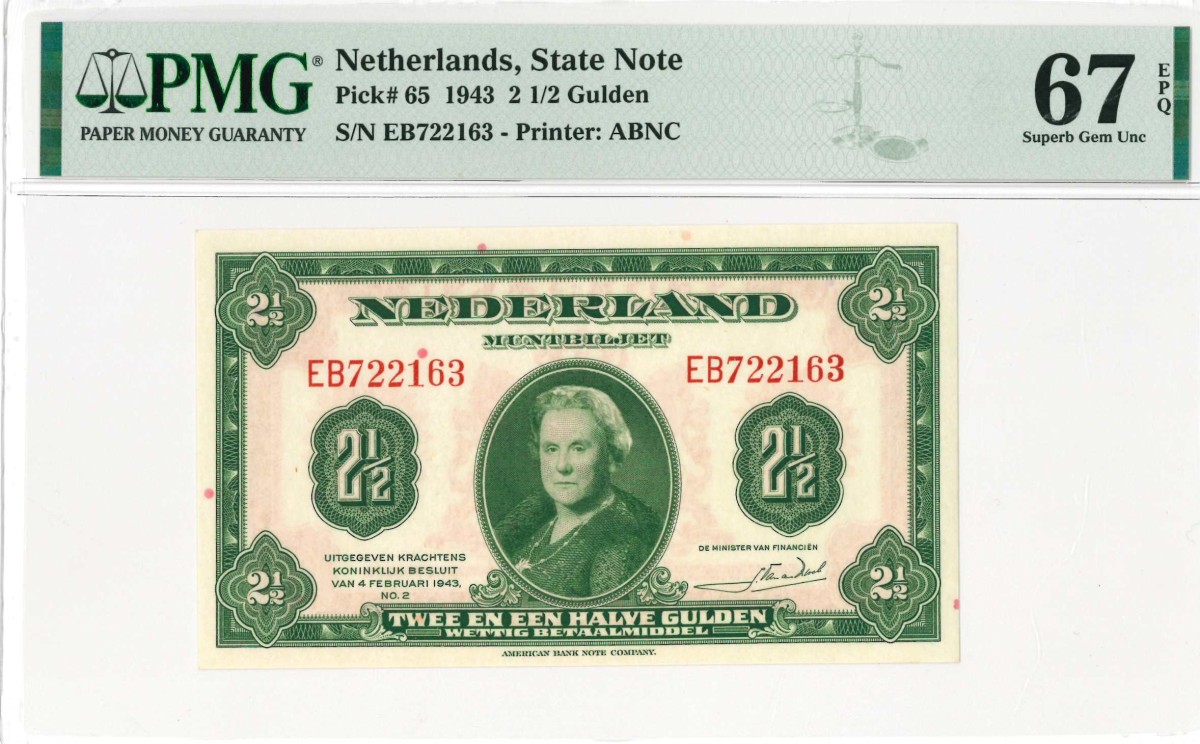 Nederland . 2½ gulden . Muntbiljet. Type 1943. Type Wilhelmina I. - UNC.