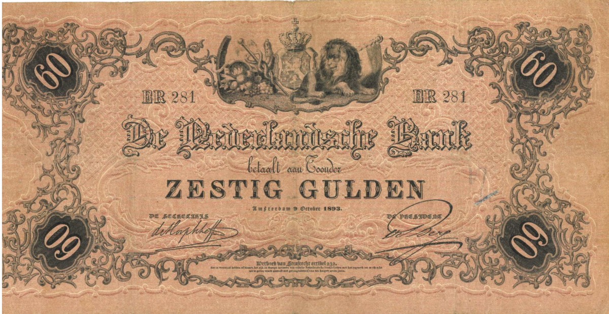 Nederland. 60 gulden . Bankbiljet. Type 1860. - Zeer Fraai.