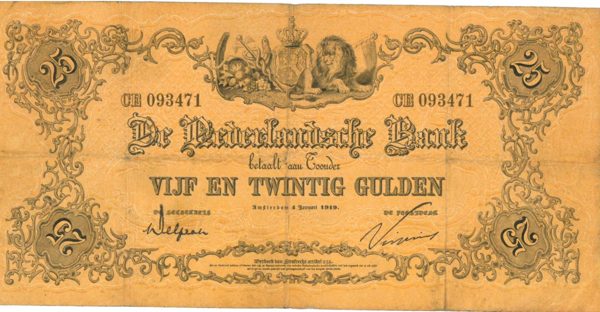 Nederland. 25 gulden . Bankbiljet. Type 1860. - Zeer Fraai -.