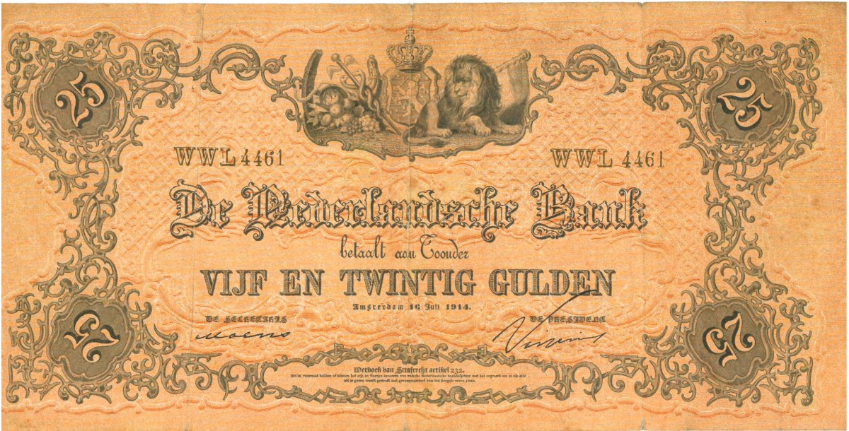 Nederland. 25 gulden . Bankbiljet. Type 1860. - Zeer Fraai -.