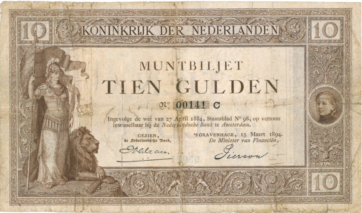 Nederland. 10 gulden . Muntbiljet. Type 1894. - Zeer Goed.