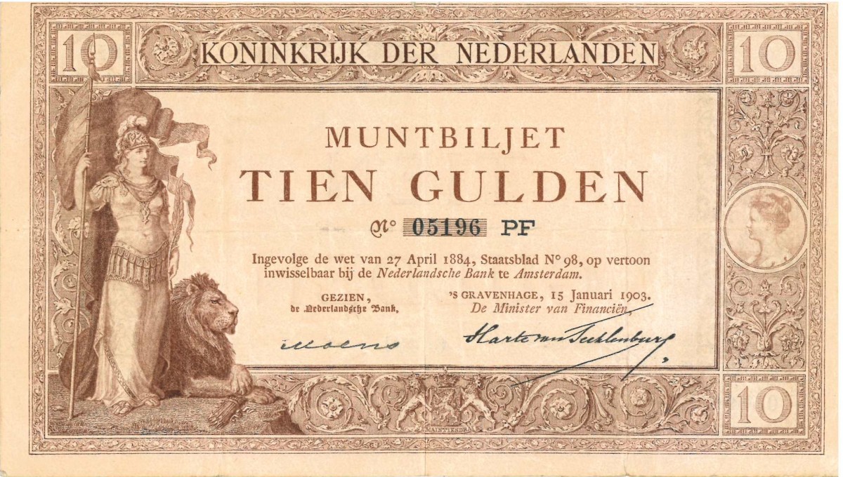 Nederland. 10 gulden . Muntbiljet. Type 1898. - Zeer Fraai -.