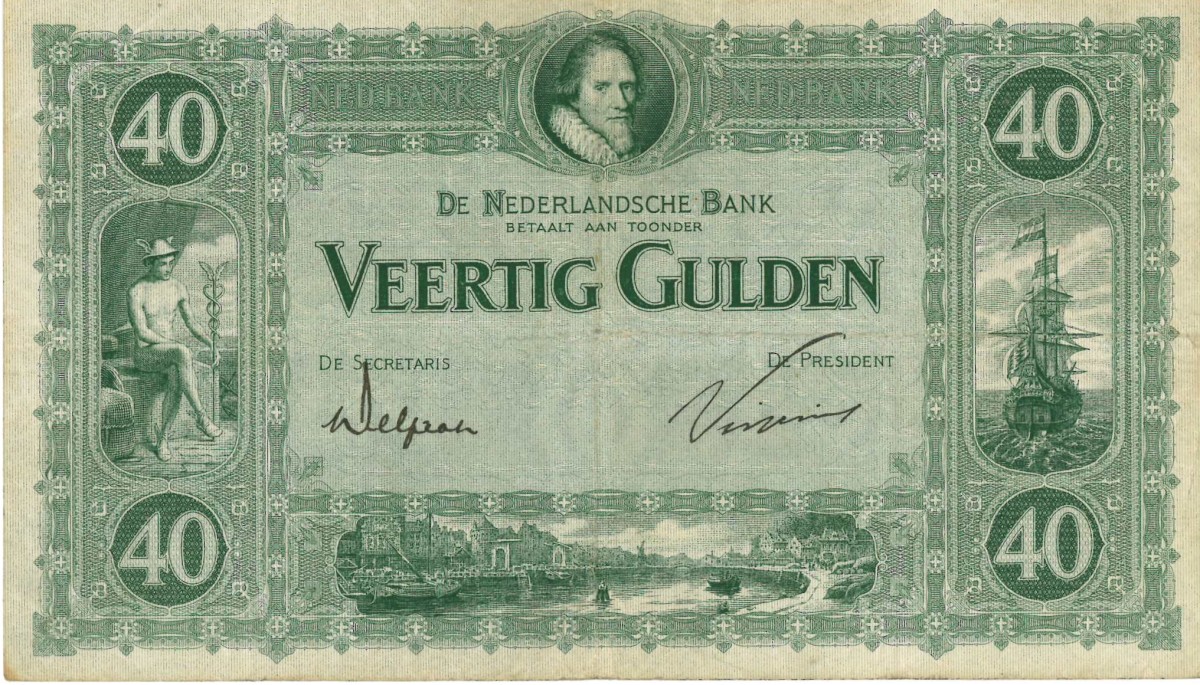 Nederland. 40 gulden . Bankbiljet. Type 1921. Type Maurits. - Fraai +.